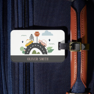 Cute Kids Urban City Vehicle Cars Road Cityscape Luggage Tag