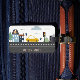 Cute Kids Urban City Vehicle Cars Road Cityscape Luggage Tag