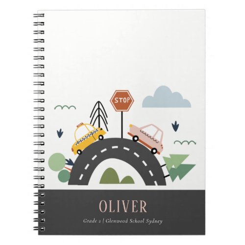 Cute Kids Urban City Vehicle Cars Road Cityscape Notebook