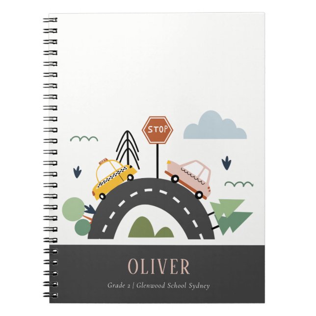 Cute Kids Urban City Vehicle Cars Road Cityscape Notebook (Front)