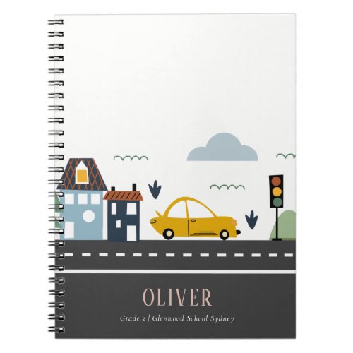 Cute Kids Urban City Vehicle Cars Road Cityscape Notebook