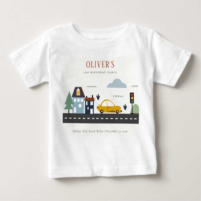 Cute Kids Urban Vehicle Cars Road Any Age Birthday Baby T-Shirt (Front)