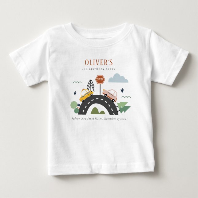Cute Kids Urban Vehicle Cars Road Any Age Birthday Baby T-Shirt (Front)