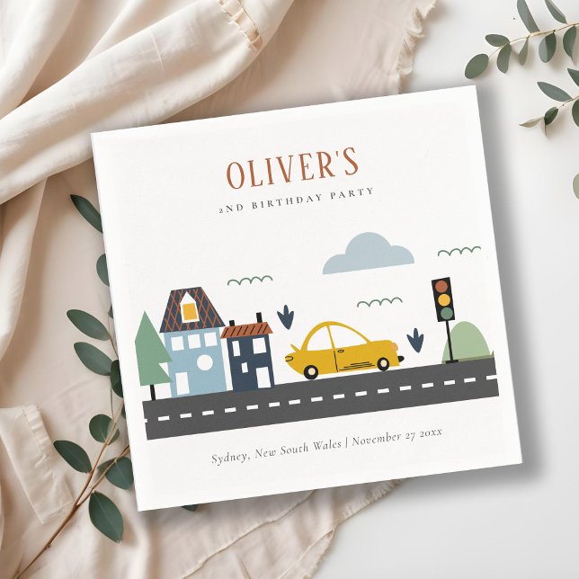 Cute Kids Urban Vehicle Cars Road Any Age Birthday Napkins (Creator Uploaded)