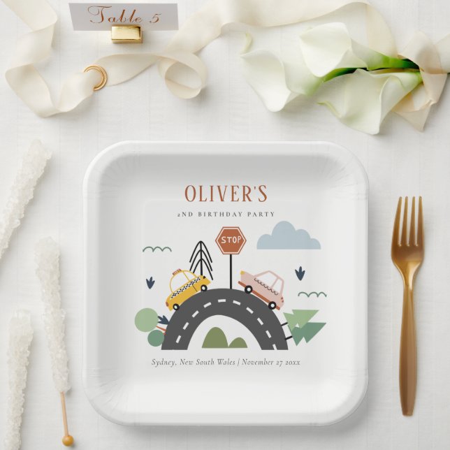 Cute Kids Urban Vehicle Cars Road Any Age Birthday Paper Plates (Wedding)