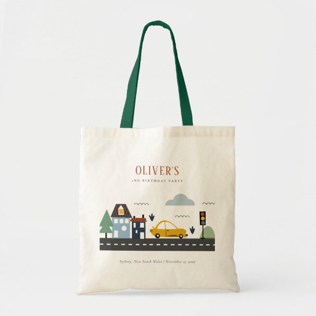 Cute Kids Urban Vehicle Cars Road Any Age Birthday Tote Bag (Front)
