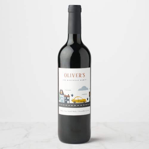 Cute Kids Urban Vehicle Cars Road Any Age Birthday Wine Label