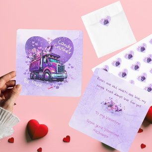 Cute Kids Valentine Purple Truck and Cheeky Poem Note Card