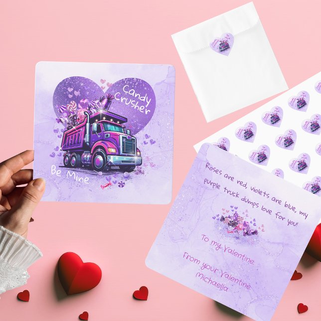 Cute Kids Valentine Purple Truck and Cheeky Poem Note Card (Creator Uploaded)