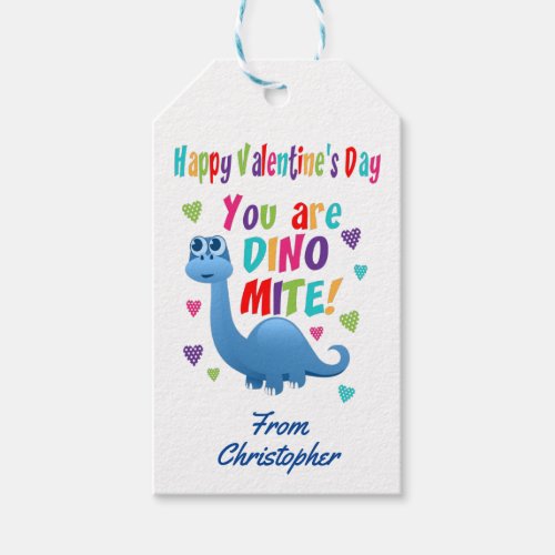 Cute Kids Valentines Day Classroom Dinosaur Gift Tags
