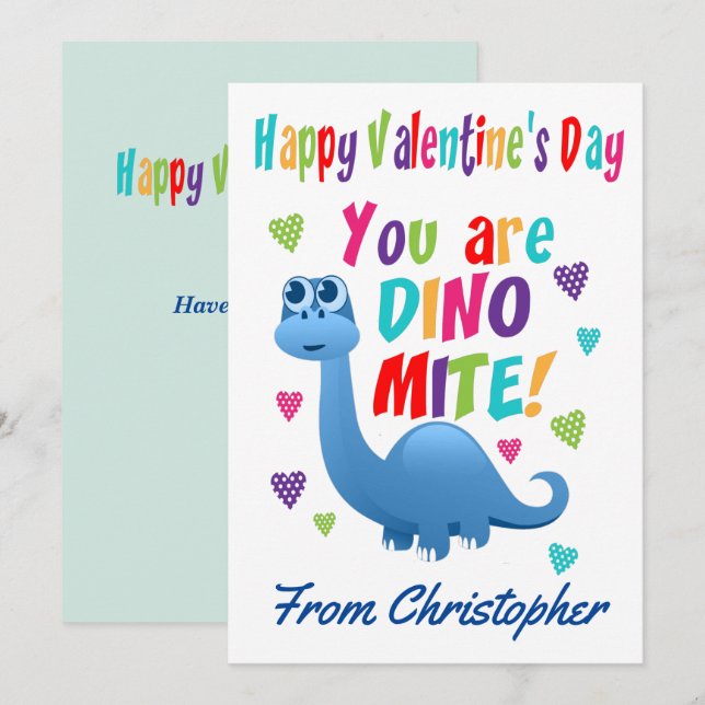Cute Kids Valentines Day Classroom Dinosaur Holiday Card (Front/Back)