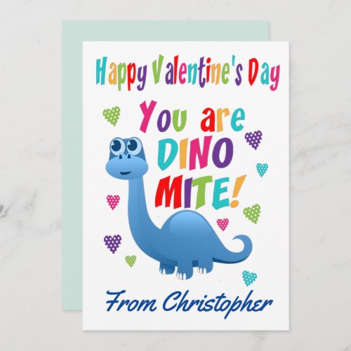 Cute Kids Valentines Day Classroom Dinosaur Holiday Card