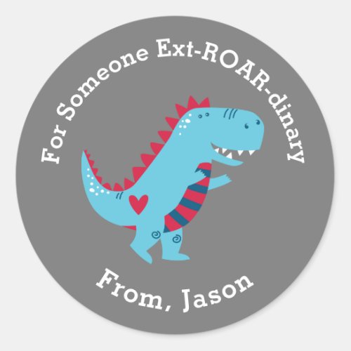 Cute Kids Valentines Day Dinosaur Sticker