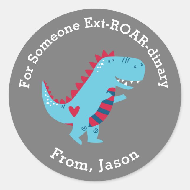 Cute Kids Valentines Day Dinosaur Sticker (Front)