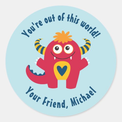 Cute Kids Valentines Day Monster Sticker