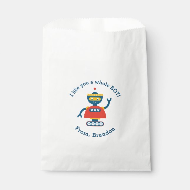 Cute Kids Valentines Day Robot Favor Bag (Front)