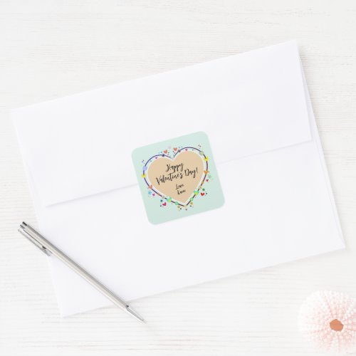 Cute Kids Valentines Heart Square Sticker