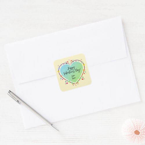 Cute Kids Valentines Heart Square Sticker