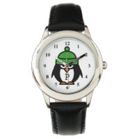 Cute kids watch with funny penguin cartoon design