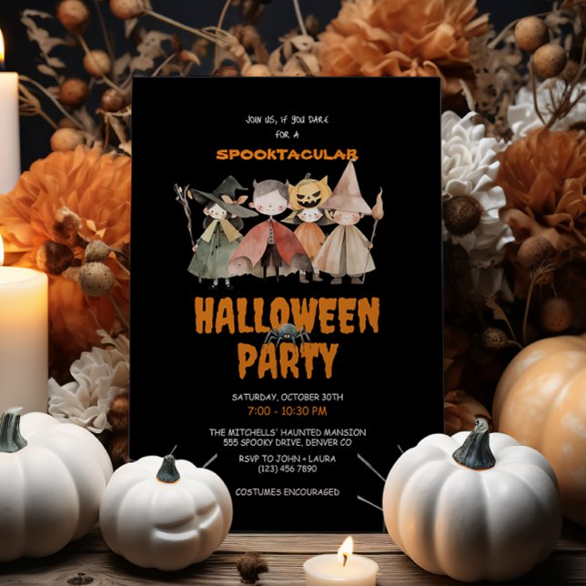 Cute Kids Watercolor Halloween Party Invitation (Creator Uploaded)