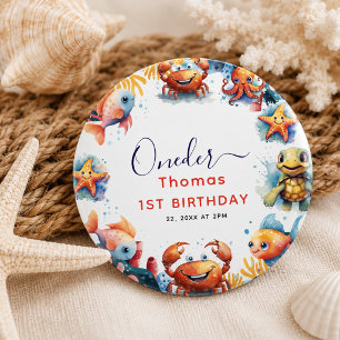 Cute Kids Watercolor Oneder the Sea 1st Birthday Button