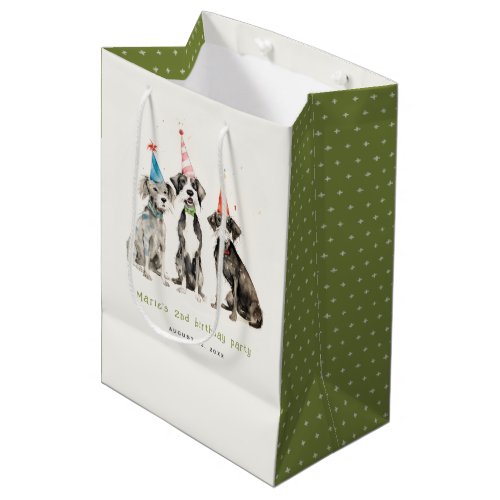 Cute Kids Watercolor Pawty Dog Birthday Party Medium Gift Bag