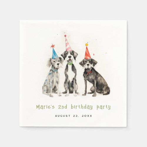 Cute Kids Watercolor Pawty Dog Birthday Party Napkins