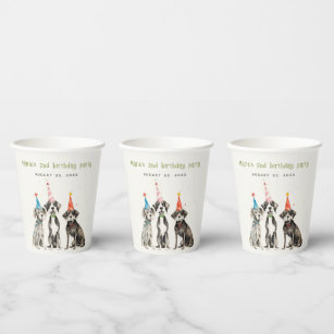 Cute Kids Watercolor Pawty Dog Birthday Party Paper Cups
