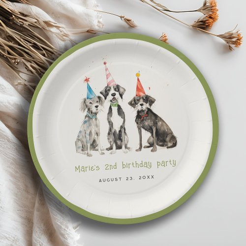 Cute Kids Watercolor Pawty Dog Birthday Party Paper Plates