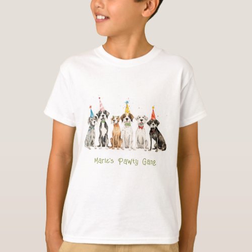 Cute Kids Watercolor Pawty Dog Birthday Party T_Shirt