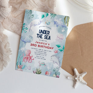 Cute Kids Watercolor Under the Sea Birthday Party Invitation