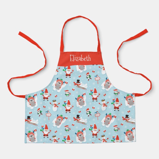 Cute Kids Winter North Pole Christmas Apron (Front)