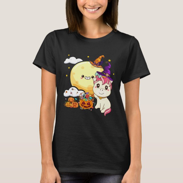 Cute Kids Witch Unicorn Girls Halloween T-Shirt (Front)