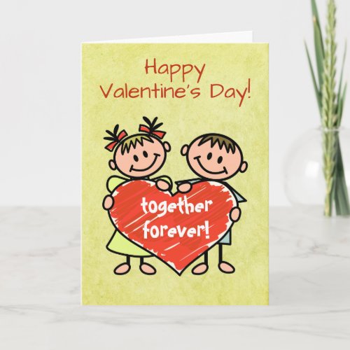 Cute Kids with Happy Valentines Day Heart Holiday Card