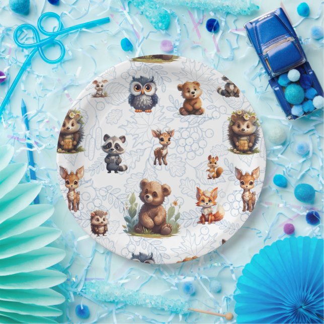 Cute Kids Woodland Animals Pattern Paper Plates (Party)