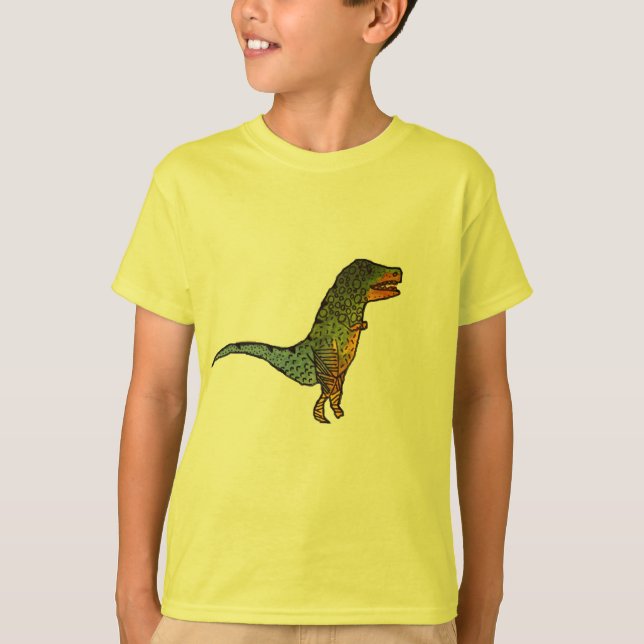 Cute kids yellow T-Rex dinosaur art T-Shirt (Front)