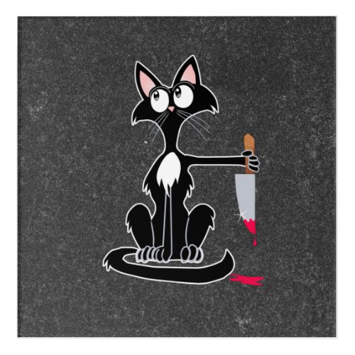 Cute killer cat with a bloody knife  acrylic print