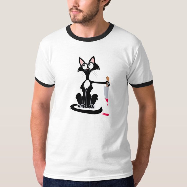 Cute killer cat with a bloody knife Coffee Mug T-Shirt (Front)