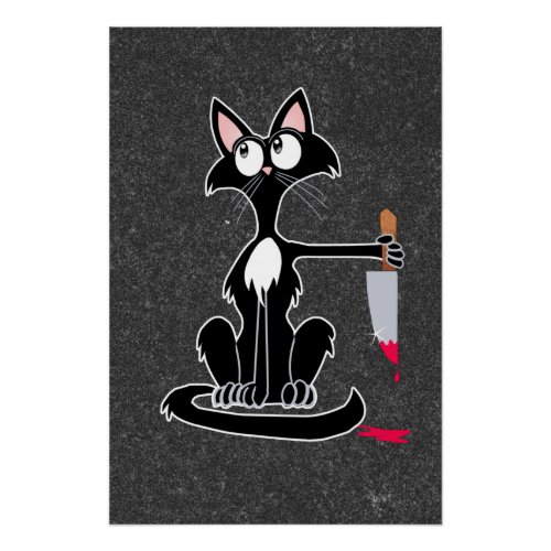 Cute killer cat with a bloody knife  poster
