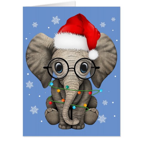 cute kind elephant christmas light santa hat eleph card