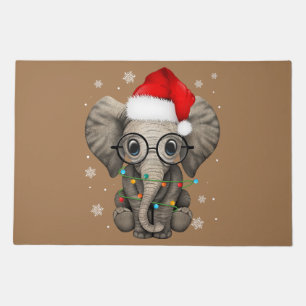 cute kind elephant christmas light santa hat eleph doormat