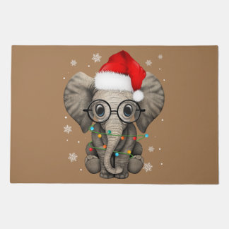 cute kind elephant christmas light santa hat eleph doormat