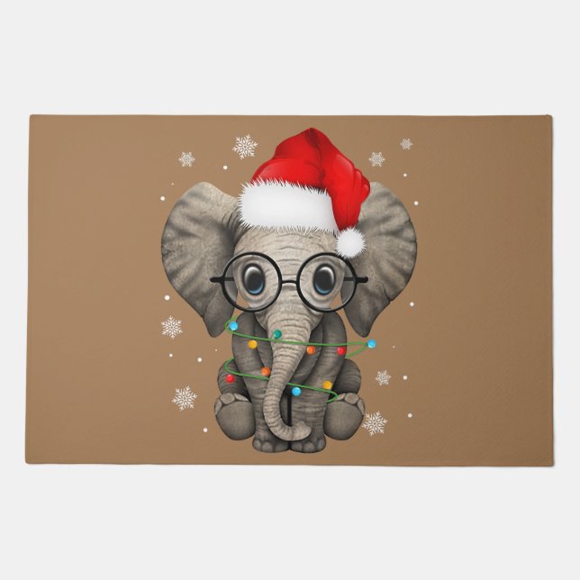 cute kind elephant christmas light santa hat eleph doormat (Front)