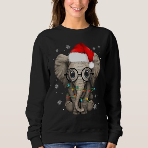 Cute Kind Elephant Christmas Light Santa Hat Eleph Sweatshirt