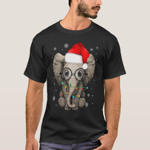 Cute Kind Elephant Christmas Light Santa Hat Eleph T-Shirt