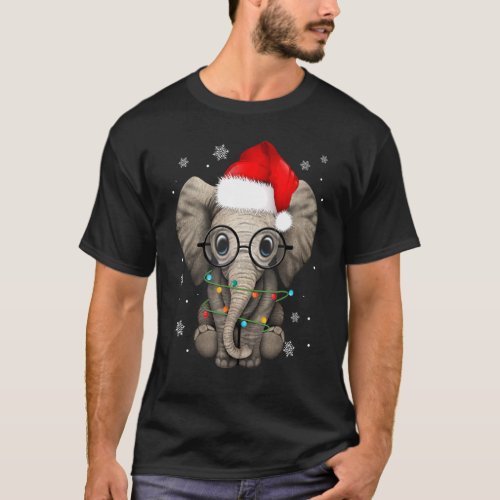 Cute Kind Elephant Christmas Light Santa Hat Eleph T_Shirt