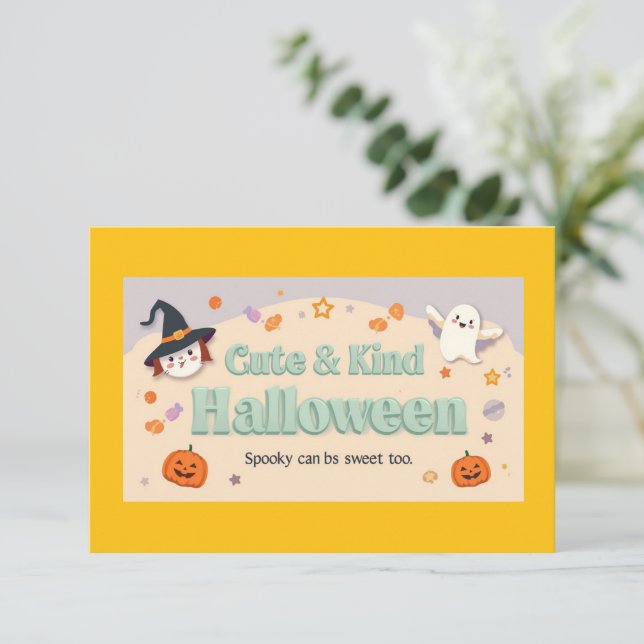 🧡 ✨ “Cute & Kind Halloween” Collection 🎃🌿 Invitation (Standing Front)