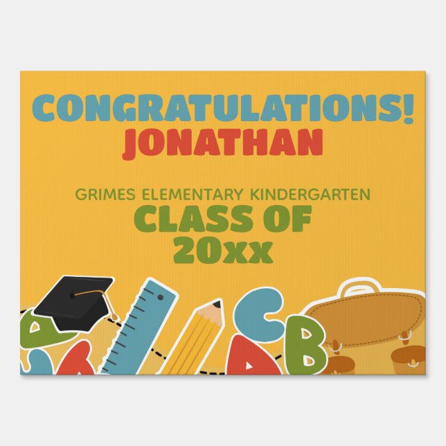 Cute Kindergarten Graduation Announcement Sign (Front)