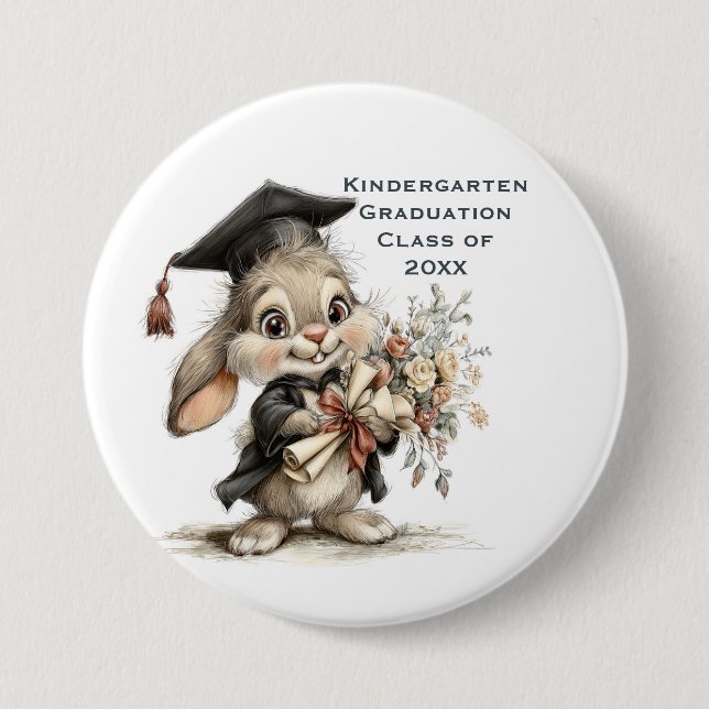  Cute Kindergarten Graduation Bunny Design Button (Front)
