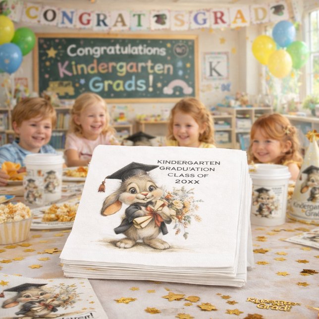  Cute Kindergarten Graduation Bunny Design Napkins (Creator Uploaded)